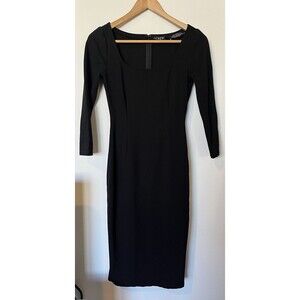 J Crew X Mario Bellucci Black Square Neck 3/4 Sleeve Body Con Midi Dress…